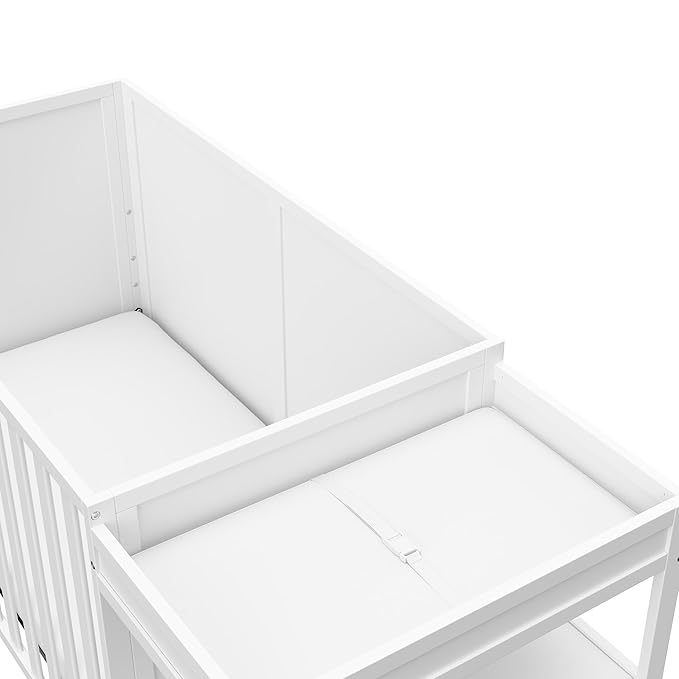 Graco Theo 5-in-1 Convertible Crib & Changer (White) GREENGUARD Gold Certified, Converts to Daybed, Toddler Bed, Full Size Bed, Fits Standard Full-Size Crib Mattress, Adjustable Mattress Height