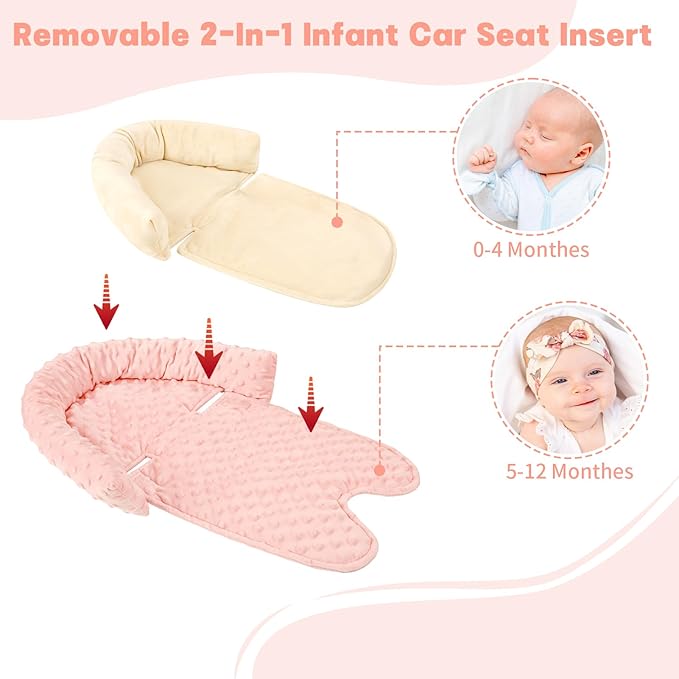 Infant Car Seat Insert, HNHUAMING Baby Car Seat Head & Body Support with 2 Strap Pads, Ultra Soft Newborn Preemie Carseat Insert Cushion for Girls Boys, Fits Car Seat, Stroller, Swing, Bouncer, Beige