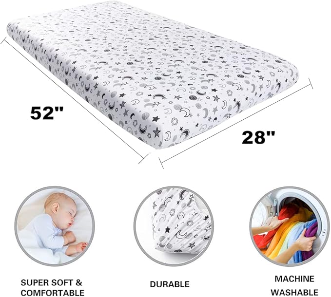 4 Pack Star and Moon Neutral Unisex Fitted Baby Crib Sheets Set for Baby Boys or Girls