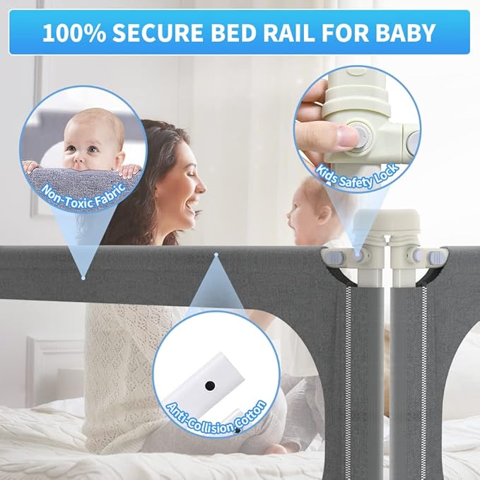 MagicFox Bed Rails for Toddlers, Extra Tall 32 Levels of Height Adjustment Specially Designed for Twin, Full, Queen, King Size - Safety Bed Guard Rails for Kids (Grey, 1 Side:78.74"(L) ×27"(H))