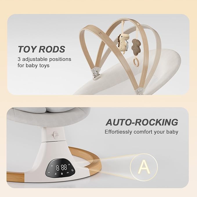 Baby Swings for Infants, Monamii Baby Swing, Bluetooth Infant Swing with Music Speaker, 5 Speeds and Remote Control, Indoor & Outdoor Use (Beige)