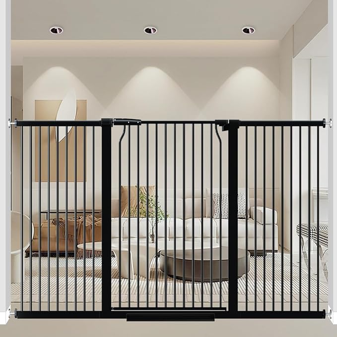 41" Extra Tall Dog Gate for Doorways Stairs, 60.3-65.7 in in Wide Baby Gates Walk Thru, No Drill Long Pet Gate for Doggie Puppy, Auto Close Large Child Safety Gate with Door Indoor, Black