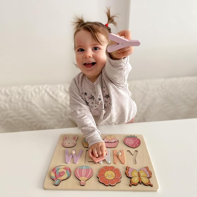 Name Puzzle for Kids Personalized, Toddlers 1-3, Christmas Birthday Gift Ideas, Wooden Puzzles for 2 Year Old Girls Boys