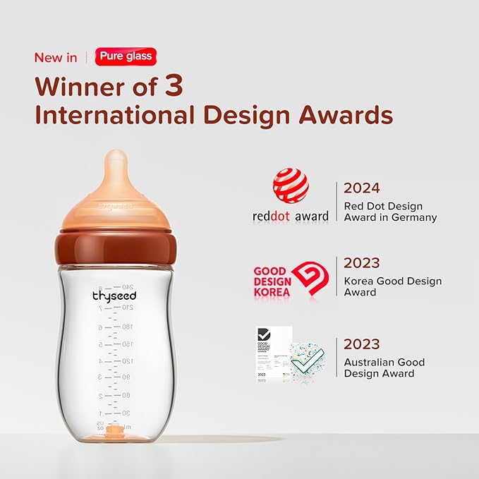 Glass Natural Anti-Colic Baby Bottles | Newborn Breast Like Nursing Bottle for Breastfed Babies with Nipple(3-7 Months),8oz,1pack