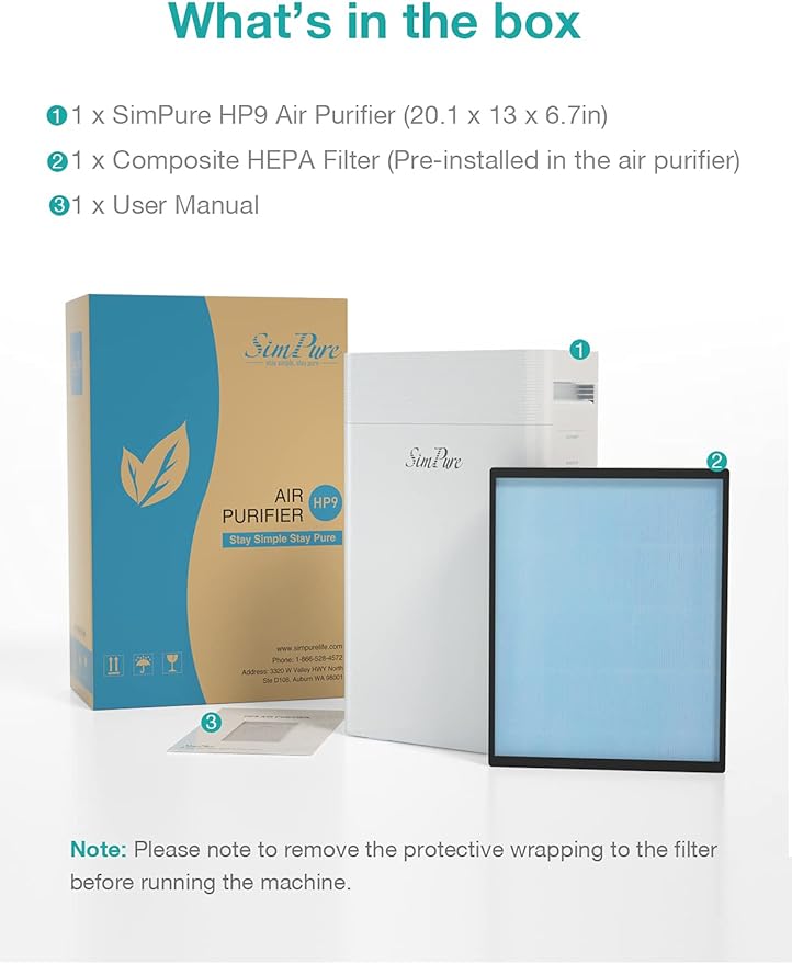 SimPure HP9 Air Purifier for Home Large Room & Bedroom & Office, Quiet True HEPA Filter Air Cleaner for Allergies, Pets, Smokers, Eliminates Allergens, Smoke, Odors, Dust, Pets Hair Dander, Mold