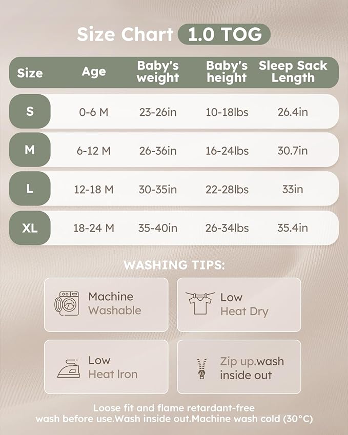 Yoofoss Rayon Made from Bamboo Baby Sleep Sack 6-12 Months 1.0 Tog Baby Wearable Blanket, Super Soft Infant Toddler Sleeping Sack 2-Way Zipper