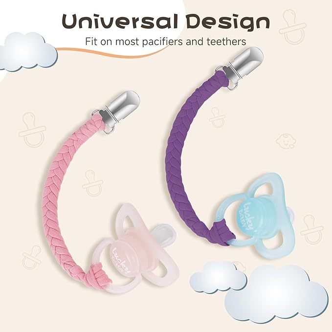 Pacifier Clip for Boys and Girls 6 Pack Baby Pacifier Holder Leash 100% Handmade Braided Fits All Pacifiers & Teething Toys Modern Unisex Baby Gift (Charming Pastels)