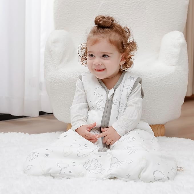 Mosebears Sleep Sack Baby Winter Wearable Blanket with 2-Way Zipper,2.5 TOG Cotton Sleep Sack Unisex (White Cloud, 0-6 Months)