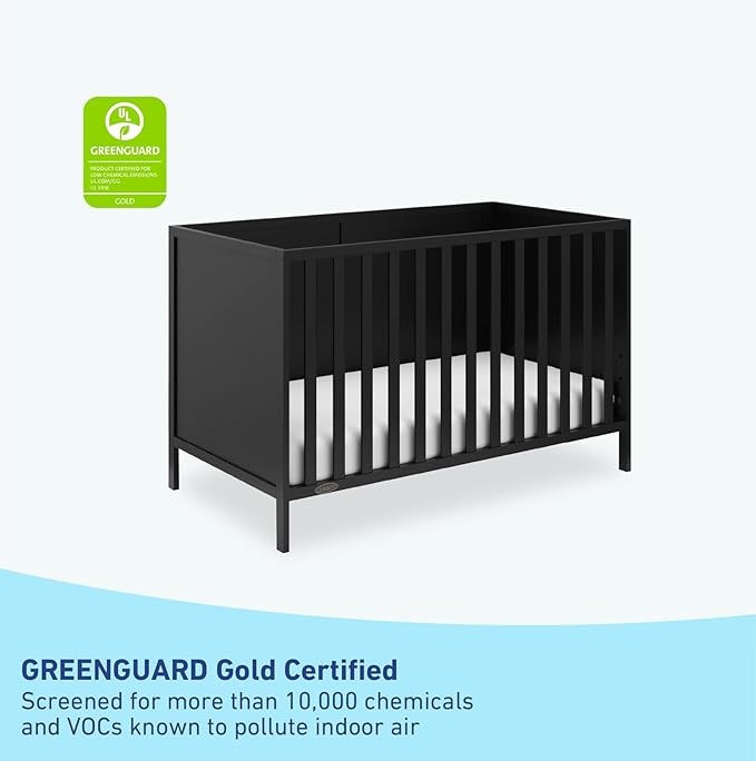 Graco Theo 3-in-1 Convertible Baby Crib (Black) - GREENGUARD Gold Certified, Converts to Toddler Bed & Daybed, Fits Standard Full-Size Baby Crib Mattress, 4 Adjustable Mattress Heights