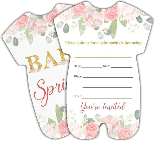 LyoGao Baby Sprinkle Baby Shower Invitations - Blush Floral Theme Baby Shower Party Fill in Invites Cards With Envelopes (20 Pack)