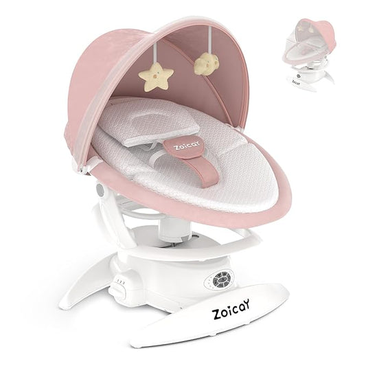 3-in-1 Baby Swing for Infants with Motion Detection, Electric Baby Swing with 3 Swing Modes, 12 Lullabies & 5-Speeds & Removable Swing Seat, BT Enabled & 360°Rotating Seat and Manual Remote, Pink