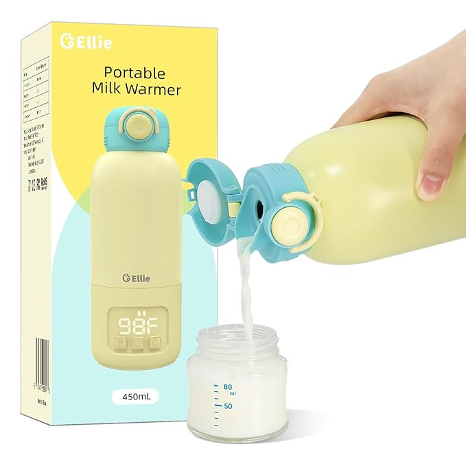 Ellie Portable Bottle Warmer for Travel, w/Accurate Temperature Control, Fast Heating of Breast Milk and Formula, 15 oz Large Capacity, Baby Bottle Warmer On The Go for Car & Airplane