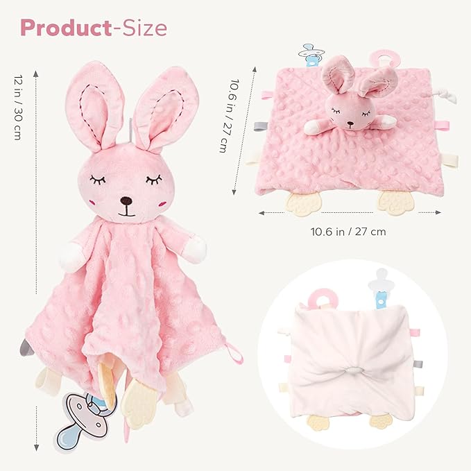 ZIGJOY Loveys for Babies Baby Security Blanket Soft Bunny Lovey for Girls Gifts Newborn Pink Lovie for Infant and Toddler, Rabbit