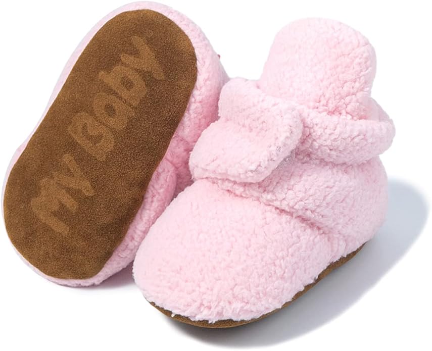 Sawimlgy Newborn Infant Baby Girl Boy Cotton Booties Stay On Sock Slippers Soft Bedroom Shoes Non-Skid Ankle Boots With Grippers Toddler Crib Warm Shoe First Walker Birthday Shower
