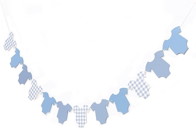 Blue Bodysuit Banner - Blue Gingham Banner,Baby Shower Decoration,Blue Baby Shower Bunting,Girl Boy Baby Shower Decor (bule)