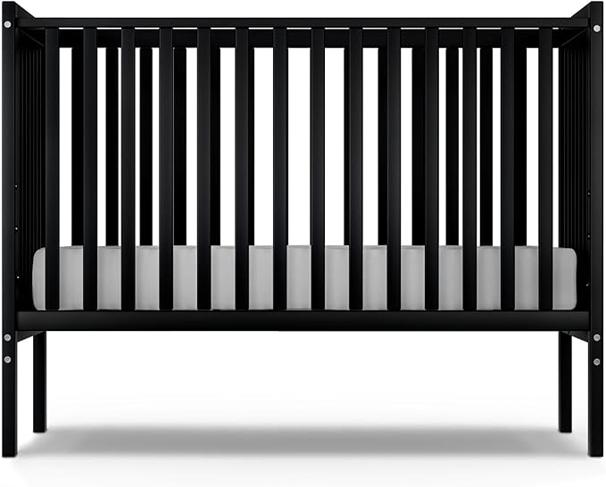 Baby Crib 5-in-1 Convertible, Wood Full Size Toddler Bed for Small Baby, Made of Sustainable Natural Pinewood Cribs, Non-Toxic Finish, Simplistic Nursery Furniture (Black)