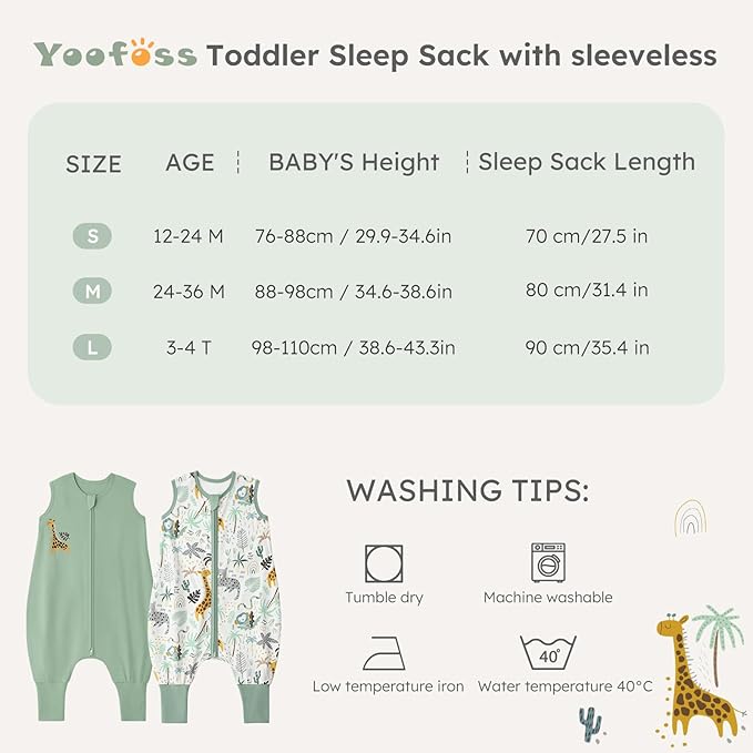 Yoofoss Toddler Sleep Sack With Feet 3-4T 100% Organic Cotton Baby Sleep Sack with Legs Toddler Wearable Blanket with 2-Way Zipper