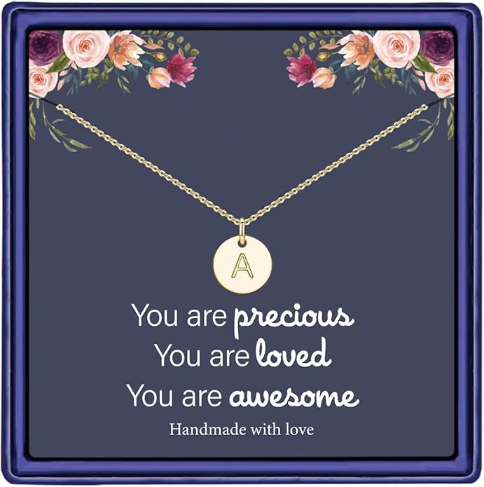 Hidepoo Disc Initial Necklace Gifts for Girls - 14K Gold Filled/Rose Gold/S925 Sterling Silver Disc Initial Necklaces Personalized Birthday Gift Tiny Initial Necklace Jewelry for Girls Women