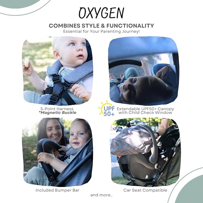 guzzie+Guss Oxygen v2 Lightweight Stroller – Compact, Foldable, Travel-Friendly for Baby, Infants and Toddlers - Tropical Green
