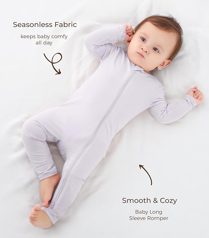 Baby Boys Girls Romper-Viscose Made from Bamboo, Long Sleeve Jumpsuits Soft Footless Rompers, Unisex