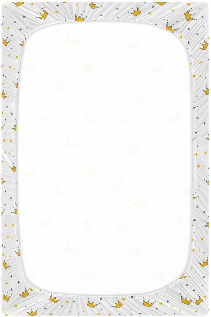 Baby Crib Sheets Graffiti Crown Crib Sheets for Boys Girls,Neutral Bassinet Toddler Bed Play Sheets Breathable Soft and Portable 52 * 28 * 9in