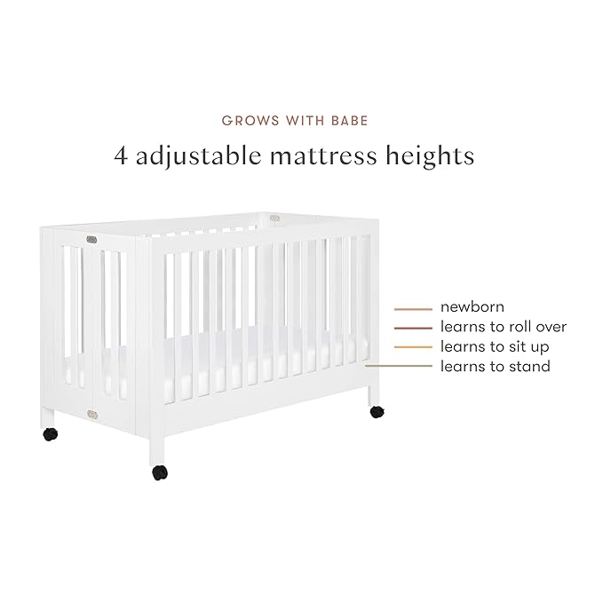 Babyletto Maki Full-Size 2-in-1 Portable Folding Crib with Toddler Bed Conversion Kit in White, Greenguard Gold Certified