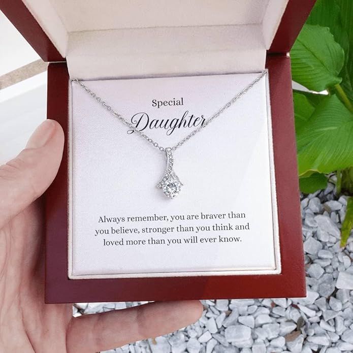 To My Daughter Gift Necklace From Dad or Mom - Badass Daughter Jewelry With Heartfelt Message & Elegant Box