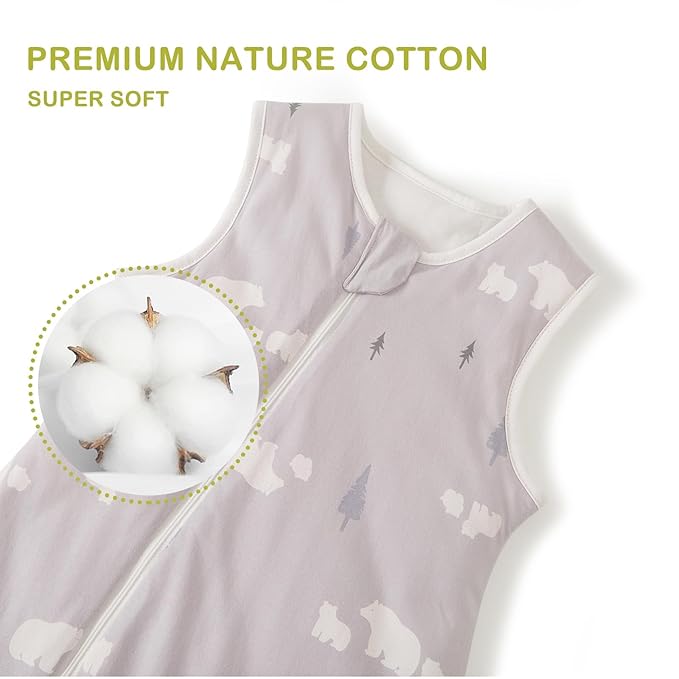 Super Soft Winter 2.5 TOG Sleep Sack with Feet, 100% Organic Cotton Warm Toddler Sleeping Sack with Legs, Bear, Size L