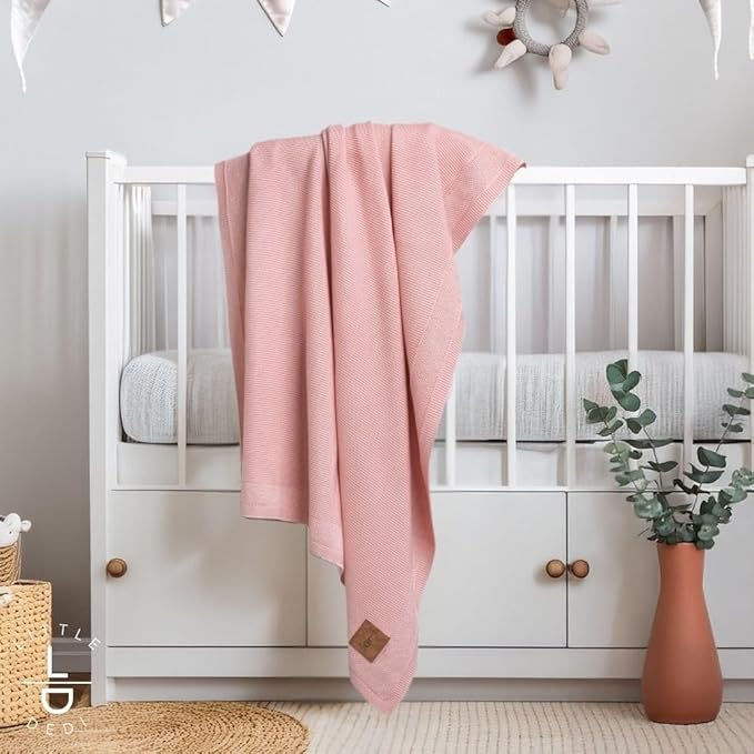 Hypoallergenic Silky Baby Blanket - 30x40 Inches Pink, Oeko-TEX® Certified, Thermal-Regulating, Soft Knit for Girls & Boys - Swaddle or Toddler Blanket, Dua