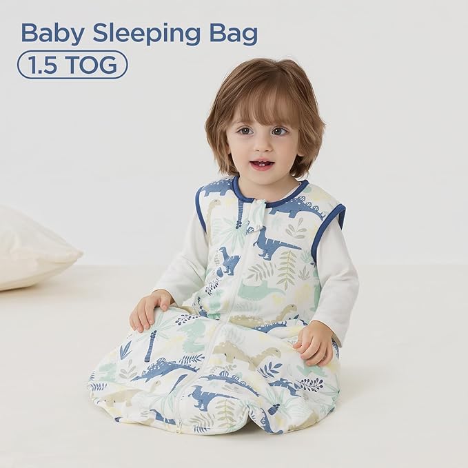 Duomiaomiao 1.5 TOG Baby Sleep Sack 100% Cotton Four Season Baby Wearable Blanket, Breathable Comfy Toddler Sleeping Sack