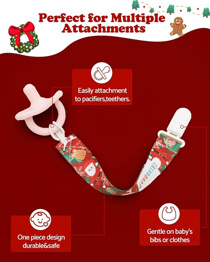 ALVABABY Pacifier Clip 8 Pack Binky Paci Clip Holder Leashes for Newborn Baby Boys Girls Christmas 8DBP03-DA
