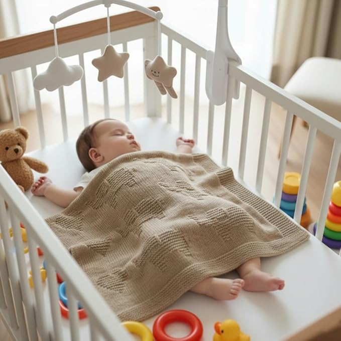 Elephant Baby Knit Blanket – 100% Cotton Soft Receiving Blanket with Cute Elephant Pattern for Newborn Infant Toddler Boy Girl, Lightweight Nursery Crib Stroller Cover Gift