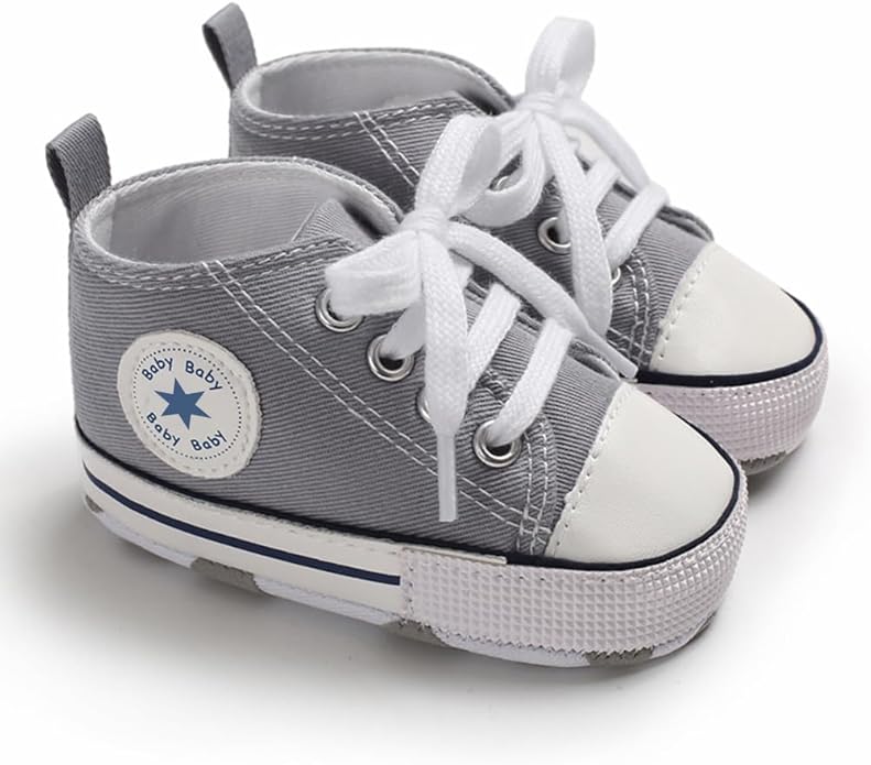 Unisex Baby Boys Girls Shoes, Newborn Infant Non-Slip Canvas Denim High Top Sneakers, Toddler First Walkers Shoes