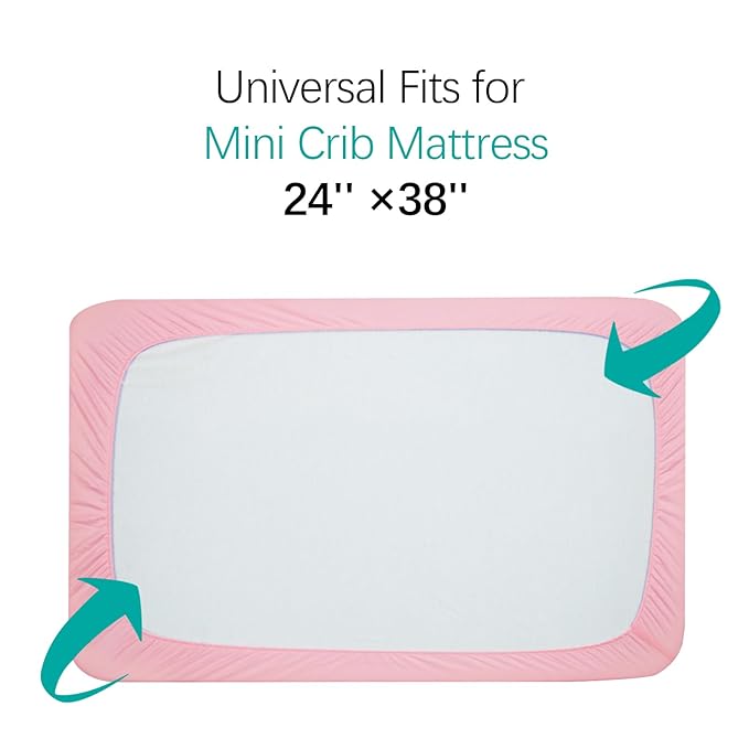 Mini Crib Mattress Protector Sheets Waterproof 2 Pack, Quilted Pack and Play Mattress Pad Cover Fits for Baby Mini Crib/Playen/Pack and Play Mattress, Grey & Pink, 38"x24"