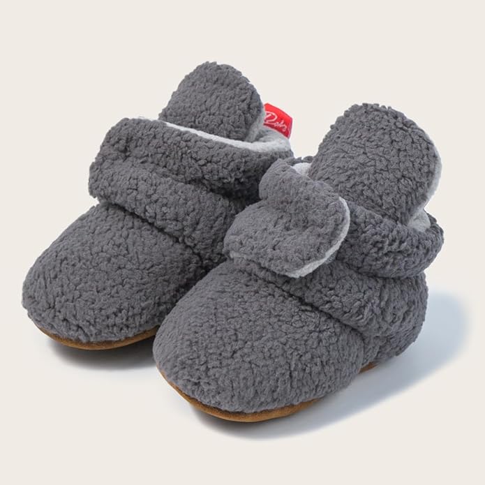 Sawimlgy Newborn Infant Baby Girl Boy Cotton Booties Stay On Sock Slippers Soft Bedroom Shoes Non-Skid Ankle Boots With Grippers Toddler Crib Warm Shoe First Walker Birthday Shower