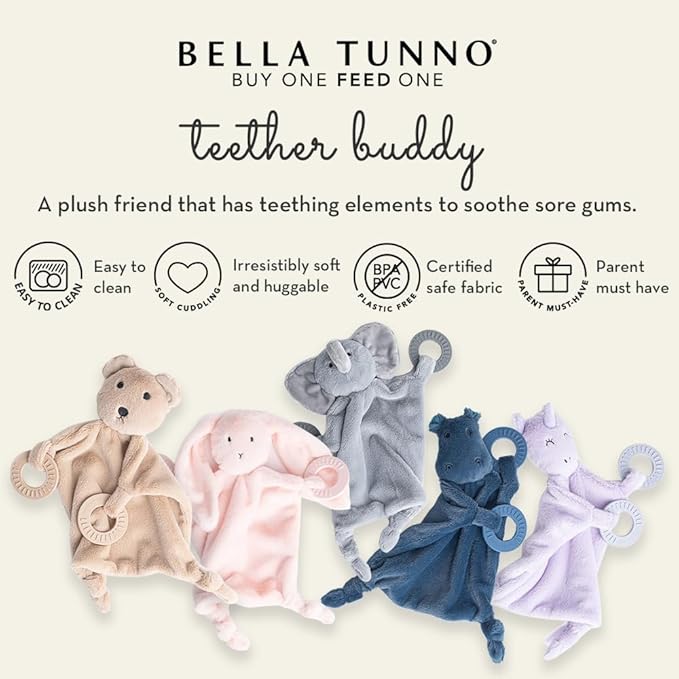 Baby Teether & Plush Lovey by Bella Tunno, Silicone Teether with Animal Snuggle Toy & Sensory Rattle, Teething Relief for Babies 0-6 Months, 6-12 Months, Dog