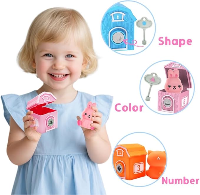 Farm Train Toys for Toddlers 1 2 3 Years Old, Learning Montessori Toys with 10 Farm Animals Finger Puppets 1 Farmer, Counting Matching Sorting Barns with Keys, Educational Toy Gift for Boys Girls