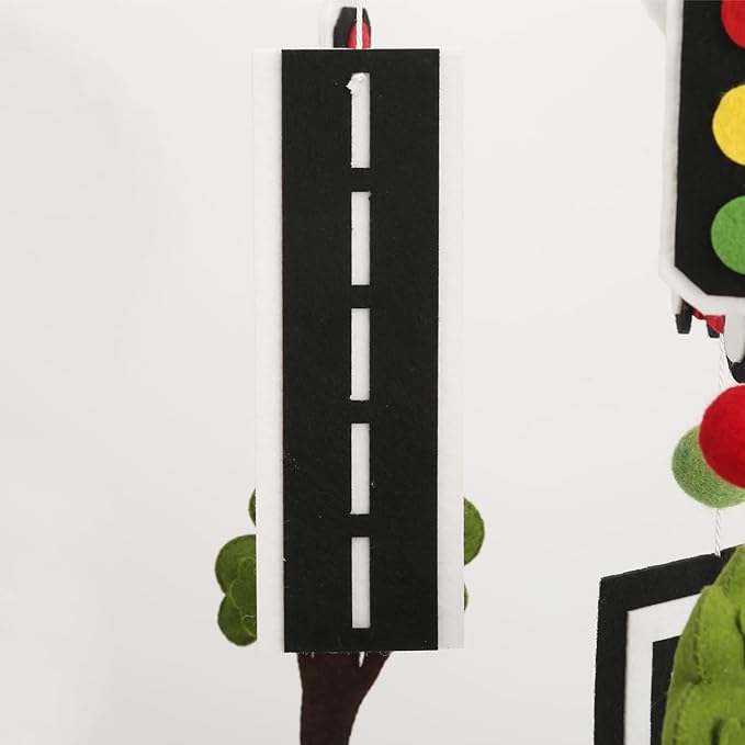High Contrast Mobile - Black and White Crib Mobile for Development with red Cars, Green Trees and Black and White Patterns