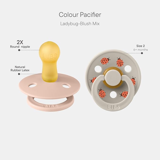 BIBS Colour Studio Soother 2-Pack, BPA Free Dummy Pacifier, Round Nipple. Natural Rubber Latex, Made in Denmark, Size 2 (6-18 Months), Blush/Sand