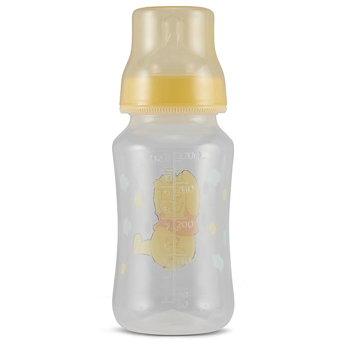 Disney Winnie The Pooh Baby Bottles 11 oz for Boys or Girls | 2 Pack of Infant Hourglass Shaped Bottles with Cover for Newborns and All Babies | BPA-Free Plastic Baby Bottle for Baby Shower