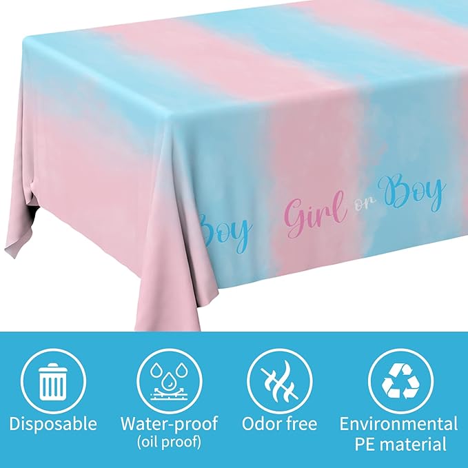 Gatherfun Gender Reveal Party Supplies Disposable Tablecloth Plastic Waterproof Table Cover for Boy or Girl Gender Reveal Party Baby Shower Birthday Decorations, 3 Pack 54X108inch