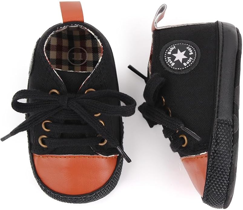 Unisex Baby Boys Girls Shoes, Newborn Infant Non-Slip Canvas Denim High Top Sneakers, Toddler First Walkers Shoes