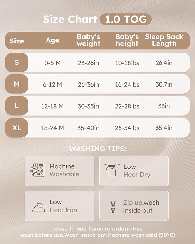Yoofoss Rayon Made from Bamboo Baby Sleep Sack 18-24 Months 1.0 Tog Baby Wearable Blanket, Super Soft Infant Toddler Sleeping Sack 2-Way Zipper