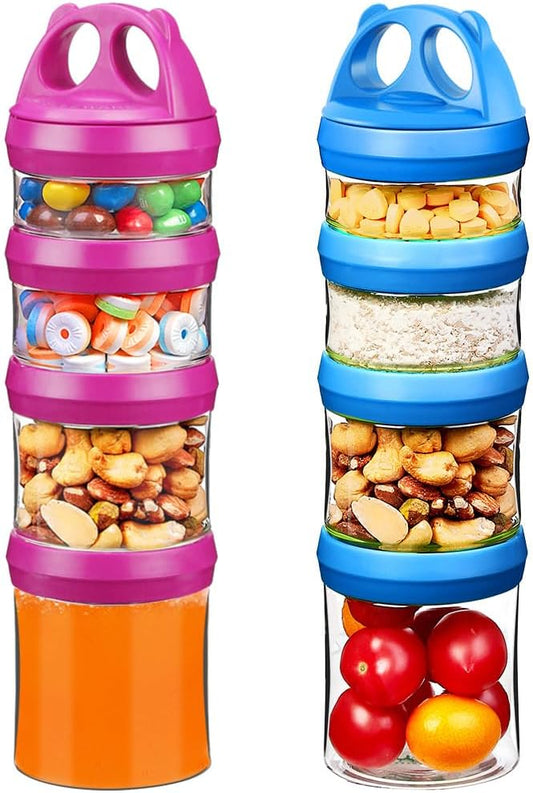 SELEWARE Portable Stackable Food Storage Containers for Snacks Formula Powder and Drinks Twist Lock System Airtight Leak-proof BPA and Phthalate Free Blue and Red