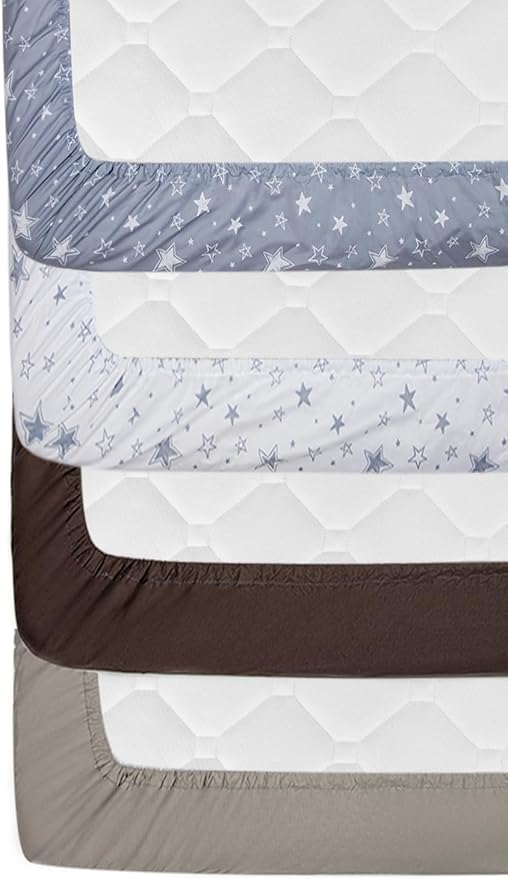 4 Pack Crib Sheets Star and Moon Neutral Unisex Baby Mattress Cover Fitted Crib Sheets Set for Baby Boys or Girls Star