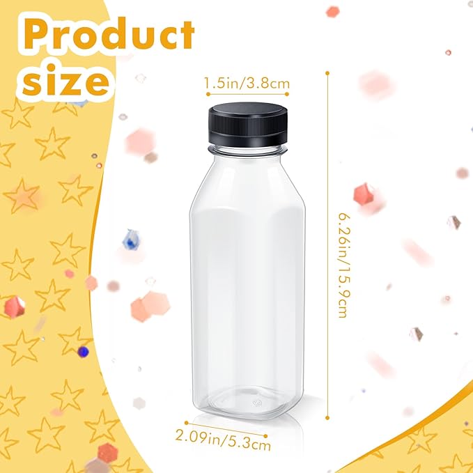 Honeydak 24 Pcs Empty Sensory Bottles Bulk with Black Lids 10 oz / 300 ml Clear Plastic Reusable Leakproof Juice Bottles Drink Container for Sensory Crafts Handmade Beverages Storage (Square)