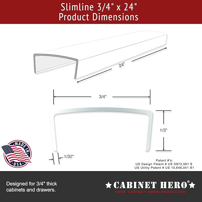 Cabinet Hero Slimline Cabinet Edge Protector - Prevents Chipping, Wear, Discoloration - Drawer Edge Guard, Bumper for Drawer - Easy Slip-On Installation - 3/4" Thick, 24" Length, White, Pack of 4