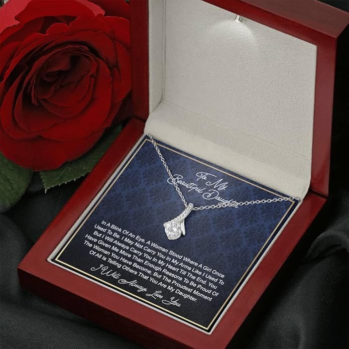 To My Daughter Gift Necklace From Dad or Mom - Badass Daughter Jewelry With Heartfelt Message & Elegant Box