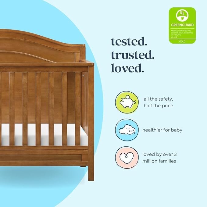 DaVinci Charlie 4-in-1 Convertible Baby Crib - GREENGUARD Gold Certified Convertible Crib to Toddler Bed, Daybed, Full-Size Wooden Bed, Durable, 4 Adjustable Mattress Heights - Chestnut