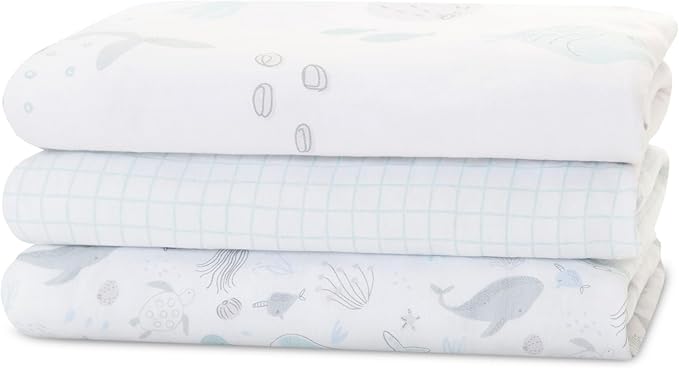 Delta Children Fitted Crib Sheets for Girls and Boys - 100% Organic Cotton Crib Sheet for Standard Crib and Toddler Mattresses - 28x52 Inch - GOTS Certified (Pack of 3), Sea Life